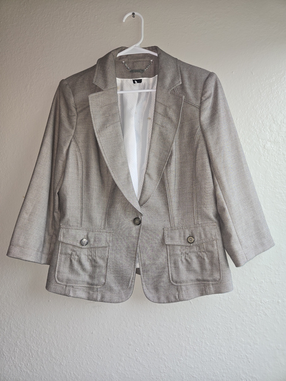 White House Black Market Structured Blazer Neutral Texture Size 12 Office Chic